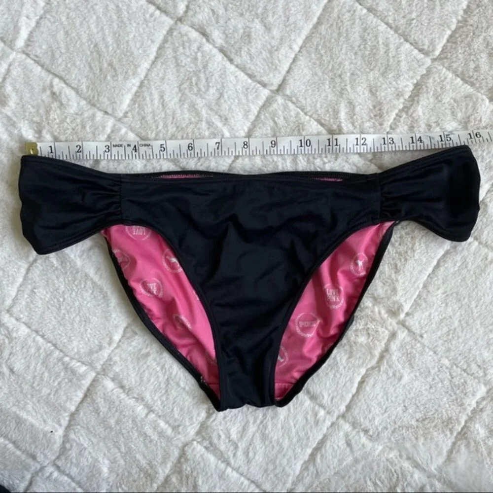 Victoria's Secret PINK | Knockout Ruche Black Bikini Bottoms | Size Medium